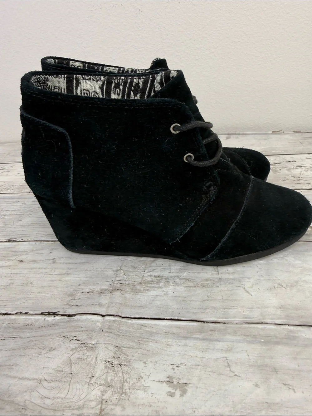 Toms Black Velvet Wedge Ankle Booties